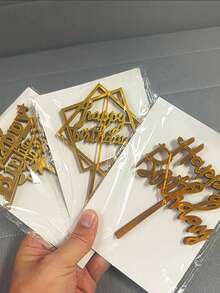 优雅生日蛋糕装饰 - 金色闪光亚克力装饰品，包含数字、字母和“生日快乐”字样，适用于多层蛋糕、滴落蛋糕、生日派对装饰，可重复使用且易于组装 - 彩色 - 查看 4