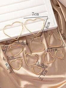 10pcs/Set Of Simple European And American Style Heart-Shaped Metallic Luster Earrings - Yellow Gold - View 3