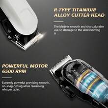 Máy cắt tóc điện chuyên nghiệp, máy tỉa tóc cho thợ cắt tóc, máy cắt tóc nam 0mm, pin 1200mAh. - trắng - Xem 6