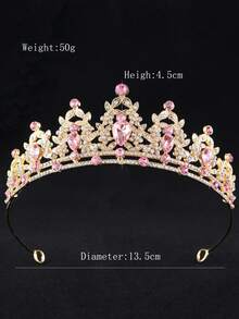 1pc Water Drop Glass Rhinestone Crown Bridal Headpiece, Holiday & Graduation Gift Accessory For Women - Pink - View 4