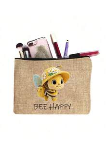 两件套可爱蜜蜂戴帽子图案手提袋，印有“Bee Happy”字样，女士沙滩手提袋套装，便携购物袋，大容量手提包，带化妆袋，旅行手提包，适合假日度假周末短途旅行，送给新郎/新娘母亲的礼物，适合婚礼、订婚、单身派对、新娘送礼会、复活节等场合。 - 彩色 - 查看 14