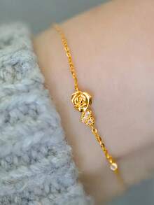 1 chiếc vòng tay mặt dây chuyền hình hoa hồng và trái tim bằng bạc Sterling S925, đính đá Cubic Zirconia, phong cách lãng mạn, sang trọng, dịu dàng, trang sức tinh tế dành cho quý cô, thiết kế thanh lịch, phụ kiện tinh xảo, quà tặng ngày Valentine. - Hoa hồng - Xem 8