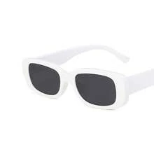 Small-Frame, Simple Square Punk Fashion Small-Frame Show Glasses, Cute White Frame, Aesthetic Narrow Shades Makeup & Live Stream - 白框灰片 - 查看 6