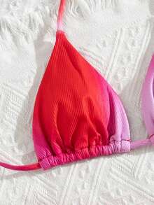 2 pièces Ensemble de bikini d'été pour femmes 2026 Maillots de bain élégants et sexy dos nu Vêtements de plage pour femmes Bikini deux pièces Tenue de vacances à la plage pour femmes Maillot de bain tankini Tenues de vacances pour femmes Tenues de vacances pour femmes Bikini rose à carreaux Ficelles de bikini rose Slips à nouer sur les côtés Imprimé dégradé - Rose vif - Voir 6