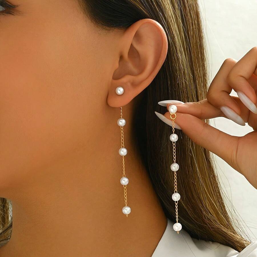 1 Pair Fashionable Delicate Elegant Versatile Faux Pearl Drop Earrings, Suitable For Women's Daily Wear - Multicolor - View 1