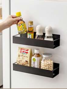 1/4pcs Magnetic Storage Rack, Kitchen Organizer Rack, Refrigerator Side Magnetic Storage Rack, Multi-Function Storage Rack, Magnetic Storage Rack, Magnetic Refrigerator Organizer Rack, Spice Storage Box, Multi-Function Fashion Storage Rack, Black No-Drill Storage Rack. Suitable For Cabinet, Refrigerator, Oven, Washing Machine, Microwave Oven Side, Used For Kitchen Spice Storage - Multicolor - View 7