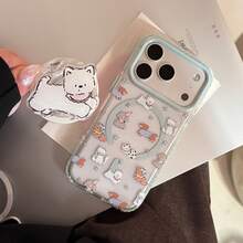 GUCADI 磁吸手机支架，适用于 17 Pro Max、14、15、16 手机壳，透明设计，可爱涂鸦小狗图案，个性化卡通可爱软萌少女风，创意十足 - 彩色 - 查看 11