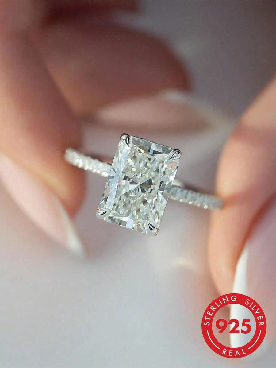 1枚925纯银2-5克拉矩形切割立方氧化锆女士结婚戒指/订婚戒指/伴娘戒指，精致珠宝礼品