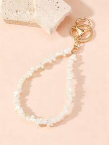 1 chiếc móc khóa trang trí túi xách thời trang đính ngọc trai bất đối xứng mới dành cho nữ - trắng - Xem 3