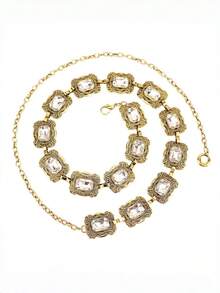 [Vintage Gold Rhinestone Carved] Square Waist Chain For Women 2024 New Ins Luxury Waist Chain, Y2K Multi-Layer Tassel Waist Belt Accessory For Dress - Waist Chain - View 5