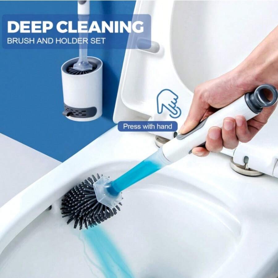 Silica Gel Toilet Brush - Silica Gel Toilet Cleaner Brush With Water Spray, Reusable, Wall-Mounted Or Freestanding With Base, No Drilling Required - Multicolor - View 1