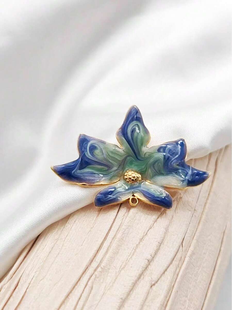 1件叶形休闲风不锈钢吊坠，适合日常佩戴、旅行、约会、送礼 - 金黃色 - 查看 1