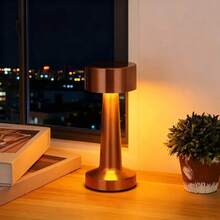 1 pieza Lámpara de escritorio LED recargable por USB, lámpara de metal retro de alta gama con control táctil, luz nocturna inalámbrica y portátil con sensor táctil, 3 modos de color y 3 niveles de brillo, control táctil, luz LED cuidado de los ojos recargable de larga duración, adecuada para dormitorio, sala de estar, oficina, dormitorio, bar, fiesta, cena, decoración de mesa, regalo creativo para Ramadán/cumpleaños - Multicolor - Ver 6
