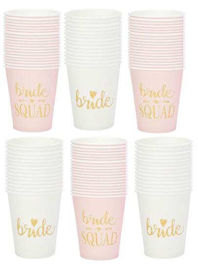 6pcs/12pcs/24pcs Bride & Bride Squad Paper Cups – Bachelorette Party Supplies, Pink White Gold Disposable Cups For Bridal Shower, Wedding Engagement Party Decorations, Bride Tribe Party Tableware