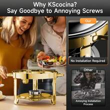 Gold Chafing Dishes For Buffet With Glass Lid (5QT, 1/2/4 Pack), Round Chafer & Warmer Set With Lid Holder, Polished 316 Stainless Steel, Rolled Rim Process, Chafing Dishes For Buffet For Catering Events, Parties, Weddings - Nắp thép mạ vàng nguyên chất 5 lít - 4 - Xem 4