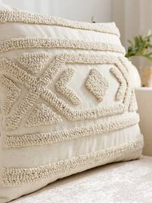 1pc Bohemian Style Beige Geometric Pattern Embroidered Throw Pillow Cover, Diamond Plush Cushion Cover, Suitable For Indoor Decor, All Season Pillow Sham, Pillow Insert Not Included - Beige - View 6