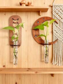 1个波西米亚新月形木质空心花瓶，悬挂式塑料管植物架，适用于水培和扦插，易于安装，四季皆宜，波西米亚简约透明水培绿玫瑰植物家居装饰 - 适用于卧室、客厅、走廊、婴儿房、厨房、办公室和小屋（随机管型） - 彩色 - 查看 12