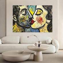 Con marco 2D Plano, 1 Pieza Pablo Picasso "El Beso" Arte de Pared Enmarcado - Reproducción Cubista Abstracta, Impresión en Lienzo Envuelto Adecuada para Dormitorio, Cocina, Oficina, Sala de Estar de Casa de Campo - Icono Moderno del Artista Español, 2D Plano,Disponible en tamaños de 20.83 x 30.99 cm o 30.99 x 46.23 cm - Enmarcado - Ver 6