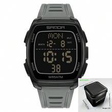 SANDA. SANDA Men's Personalized Natural Electronic Watch, Silicone Strap More Fit Wrist, Multi-Function Display Dial, Suitable For Daily Wear - Black - View 15