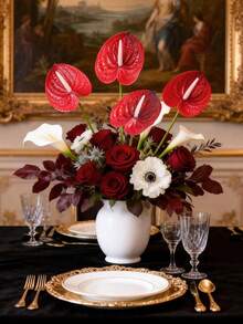 1/3/6/10pcs Artificial Red Calla Lily Flowers And Flamingo Tail Decor, Red Ginger, Fake Flowers, Suitable For Wedding, Office, Party, Hotel, Home Desk Decoration, Indoor, Dining Table, Home, Desk, Seasonal, Outdoor Garden, DIY, Room Aesthetics, Wedding, Wall, Kitchen, Mother's Day Gift, Artificial Flower Bouquet - Red - View 6