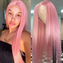 13x4 Free Part Mint Green Long Straight Lace Front Wigs Glueless Long Silky Straight Wigs Pre Plucked HD Lace 180% Density Light Green Wig Soft Free Part Wear And Go Lace Front Wigs For Fashion Women Party & Daily Wear 26 Inch - Hồng đậm - Xem 1