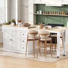 Kitchen Island On Wheels, Extendable Kitchen Island With Dining Area, Spice Rack And Drawers, Mobile And Freestanding Kitchen Island, Ideal For The Kitchen And Dining Room (Black) - White - View 2