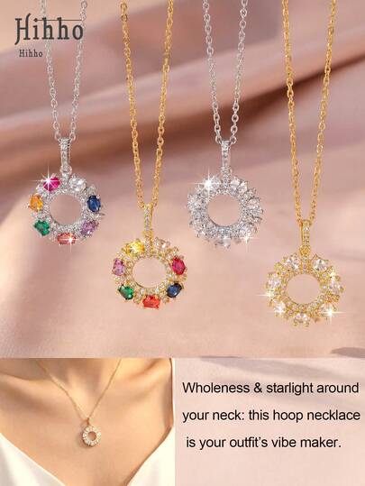 Hihho 1 chiếc vòng cổ đính hạt/đá Cubic Zirconia nhiều màu sắc, kiểu dáng sang trọng, thanh lịch, phù hợp cho công sở, phong cách trưởng thành.