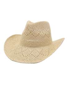 1 pieza Sombrero de paja para mujer, sombrero de paja de estilo bohemio de poliéster, adecuado para uso diario al aire libre - Multicolor - Ver 11