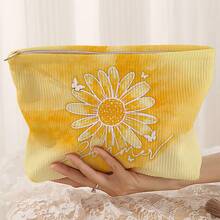 1pc Portable Daisy Flower Pattern Double-Sided Print Zipper Cosmetic Bag, Multifunctional Travel Toiletry Organizer - Multicolor - View 6