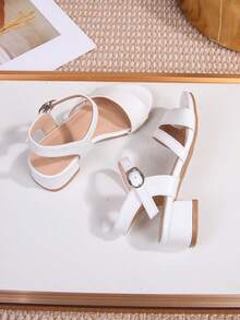 Fashionable Elegant High-End Party High Heel Sandals, Solid Color Open Toe High Heel Sandals, Breathable And Lightweight Formal Shoes For Party, Performance, Banquet, Wedding, Round Toe High Heel Sandals - White - View 6