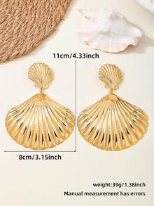 1 Pair Ocean Vacation Style Exaggerated Metal Shell (Large And Small) Stud Earrings, Suitable For Parties, Dinners, Summer Outfits And Photoshoots, Can Make The Face Look Slimmer - Yellow Gold - View 5
