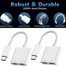 USB-C 适配器，Type-C 转 USB-C + USB-C 转换线 / USB-C + 3.5mm 音频充电器适配器线充电分线器，兼容 17/16/15 Pro Max/15 Pro/15 Plus/15、S26/S25/S24/S23/S22/S21 Ultra Plus，即插即用转换器 - 白色 - 查看 4
