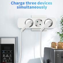 Bộ chuyển đổi ổ cắm điện 3 trong 1 Schuko, ổ cắm chia điện đa năng 16A 230V, phích cắm mở rộng nhỏ gọn tiết kiệm không gian cho gia đình và văn phòng, màu đen/trắng. - Phích cắm loại EU E (220-240V) - Xem 4