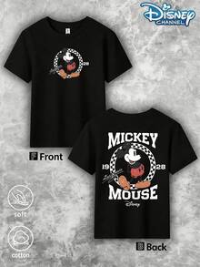 This Disney Summer T-Shirt Features A Mickey Mouse Cartoon Graphic Printed On Both The Front And Back. It Is Suitable For Both Boys And Girls To Wear To Holiday Parties, Family Meals, Outdoor Outings, And While Traveling-Making It An Ideal Gift For Children Visiting Disneyland. - 黑色 - 查看 2