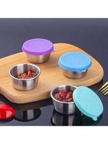 2/6pcs X 1.6oz Stainless Steel Salad Dressing Containers With Lids, Small Leak-Proof Reusable Portable Sauce Cups For Lunch Boxes, Picnic, Travel Meal Prep And Kitchen Storage - Multicolor - View 8