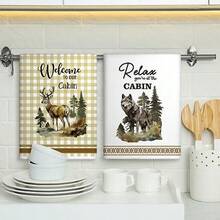 Buryeah 4 Pcs Cabin Kitchen Towels Set 23.6 x 16 Inches Farmhouse Country Style Decorative Hand Towels Deer Bear Log Cabin Dish Towels Decor Soft Absorbent Rustic Tea Towels for Cabin Dish Classic - Clásico - Ver 2