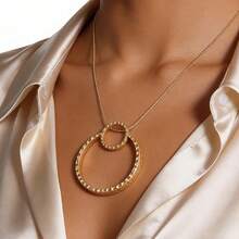 1 Pc Fashionable Circle Sweater Chain For Women, High-End Long Necklace, Unique And Niche Light Luxury Versatile Women's Elegant Necklace, Party And Gathering Outfit Accessory - Multicolor - View 1