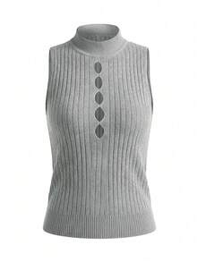 Áo tank top khoét vai gợi cảm dành cho nữ, áo croptop dệt kim không tay quyến rũ, trang phục mùa hè ôm sát. - Xám - Xem 6