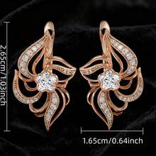 Vanel 1Pair Elegant Windmill Flower Cubic Zirconia Earrings, Sparkling Leverback Dangle Earrings, Fashion Jewelry For Women Stylish Jewelry For Wedding Prom - Golden Yellow-white - View 5