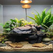 仿石水族箱及爬行动物隐藏洞穴，岩石风格鱼缸装饰，适用于鱼类、虾类、壁虎和蜥蜴，塑料材质，黑色/灰色/浅棕色 - A - 查看 4