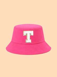 1 chiếc mũ chống nắng mùa xuân/hè cho trẻ em, mũ tai bèo chữ A-Z đính sequin màu hồng cánh sen dễ thương cho bé gái, thích hợp làm quà tặng. - Màu Hồng Tươi - Xem 24