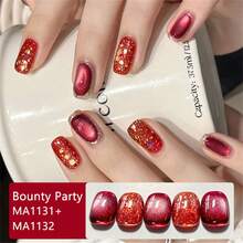 MEET ACROSS 2瓶7毫升Bounty Party亮片猫眼凝胶指甲油套装，红色闪亮亮片猫眼磁性半永久可卸UV凝胶指甲油，适合夏季美甲，美甲DIY，家用和美甲沙龙用品 - 彩色 - 查看 4
