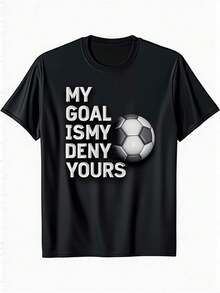 Goalkeeper Football Jersey - Graphic Tee With The Text "My Is To Deny Yours", Black Crew Neck T-Shirt With Football Design, Regular Fit, Comfortable For All Seasons, Machine Washable, Football Jersey For Goalkeepers And Players - Motivational Football Apparel. - 杏色 - 查看 1