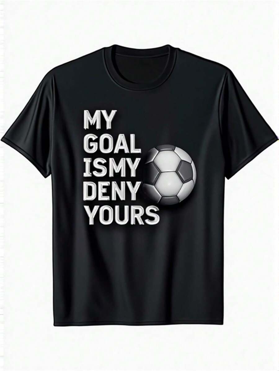 Goalkeeper Football Jersey - Graphic Tee With The Text "My Is To Deny Yours", Black Crew Neck T-Shirt With Football Design, Regular Fit, Comfortable For All Seasons, Machine Washable, Football Jersey For Goalkeepers And Players - Motivational Football Apparel. - 杏色 - 查看 1