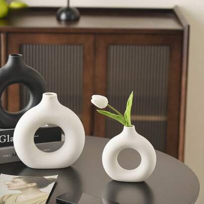 Bộ 3 bình hoa tròn, kiểu dáng Bắc Âu, hình bánh donut, làm bằng nhựa, chống thấm nước và chống va đập, thích hợp trang trí phòng khách, bàn ăn, lối vào, chậu hoa đang thịnh hành.