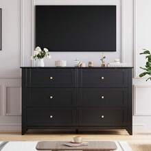 Gaderth 6 Chest Of Drawer Dresser, Wood Storage Double Dresser With Deep Drawers,Modern Wood Organizer Storage Cabinet With Drawers For Bedroom, Living Room, Entryway - 黑色 - 查看 3