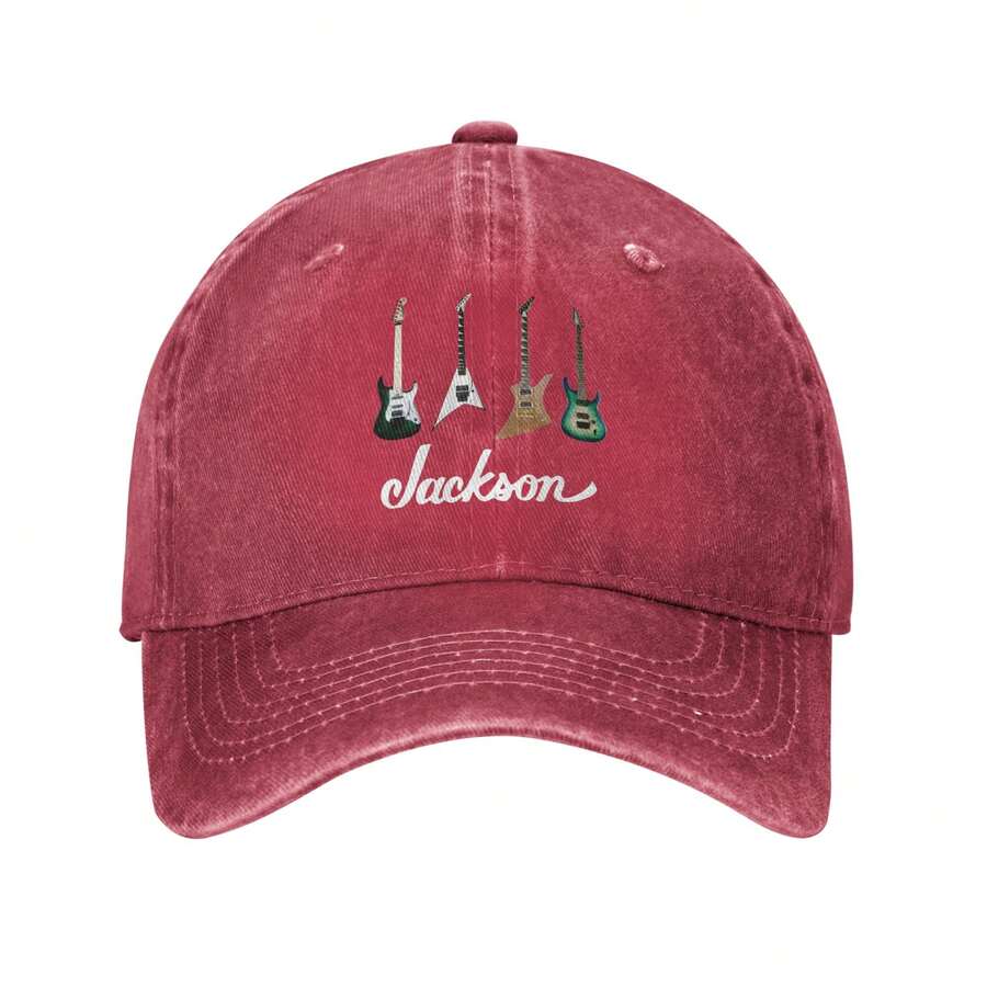 Fashion Baseball Cap Jackson Guitar Graphic Design, Men Women Adjustable Vintage Washed Cotton Unconstructed Sun Hat, Idea Gift - Đỏ - Xem 1