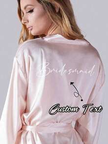 Customized Satin Bridal Robe, Half Sleeve Design, Customized Bridesmaid Bridal Robe, Personalized Satin Robe, Customized Bridal Robe, Bridesmaid Getting Ready Robe, Wedding Party Robe, Lace Trim Robe, Customized Name Robe, Bridal Robe Gift, Getting Ready Robe, Forever Love - Multicolor - View 3