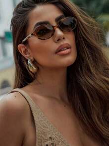 1 Pair Retro Oval Small Frame Fashion Glasses, Unisex, Stylish High-End Casual Daily Wear, Women Beach Accessory Glasses - Multicolor - View 7