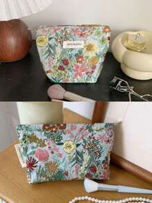 1 PC/Set Pink Green Floral Jacquard Embroidery Women Girl Makeup Pouch Make Up Bag Portable Large Capacity Cosmetic Bag With Zipper,For Travel And Vacation Essentials,For Sanitary Napkins,Keys,Hair Accessories,Charger,Lipsticks,Cosmetics,Perfume,Makeup Brush Holder Organizer Storage Bag,For Skin Care And Beauty Products,For Women,Students,School Girls,For Birthday Gifts,Friends Gift,Holiday Gift - Green - View 19